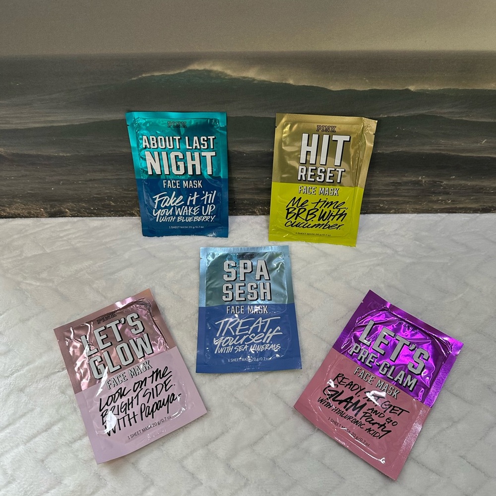 New Victoria’s Secret Pink Facial Sheet Masks Face Mask Sea Glam Glow Cucumber